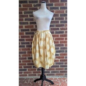 Vintage Jacques Heim Paris Tulip Skirt-Yellow Damask Print- Back Buttons-Sz XS/S